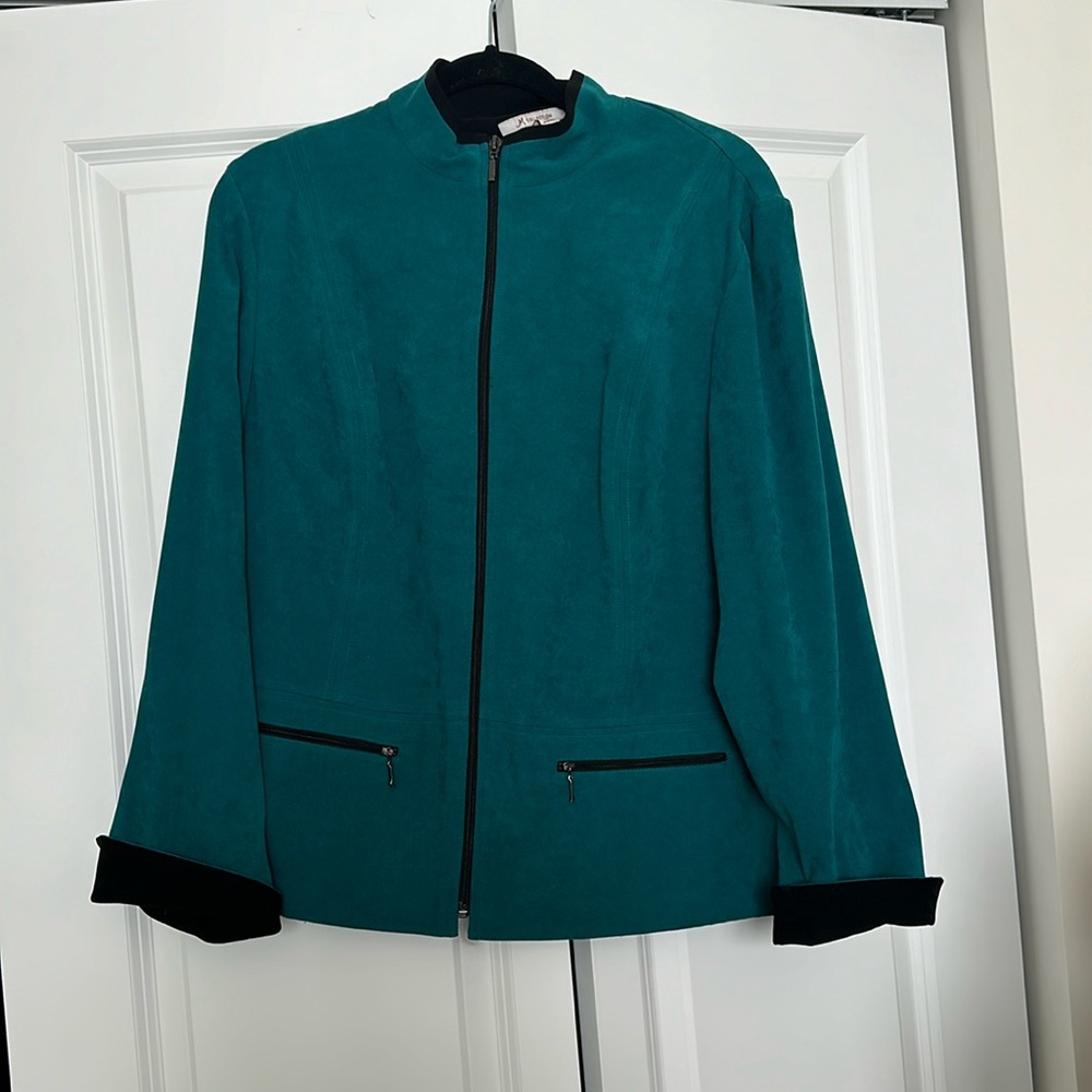 Jm collections blue sueded zip up blazer / jacket size 14